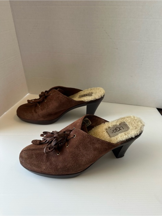UGG Shoes - Vintage UGG Molly Suede Shearling Slip On Clog Heels Mule Shoes Womens 8